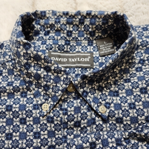 Men's Casual button-down shirt Collared Long sleeves Blue Tan Size L - Picture 3 of 11